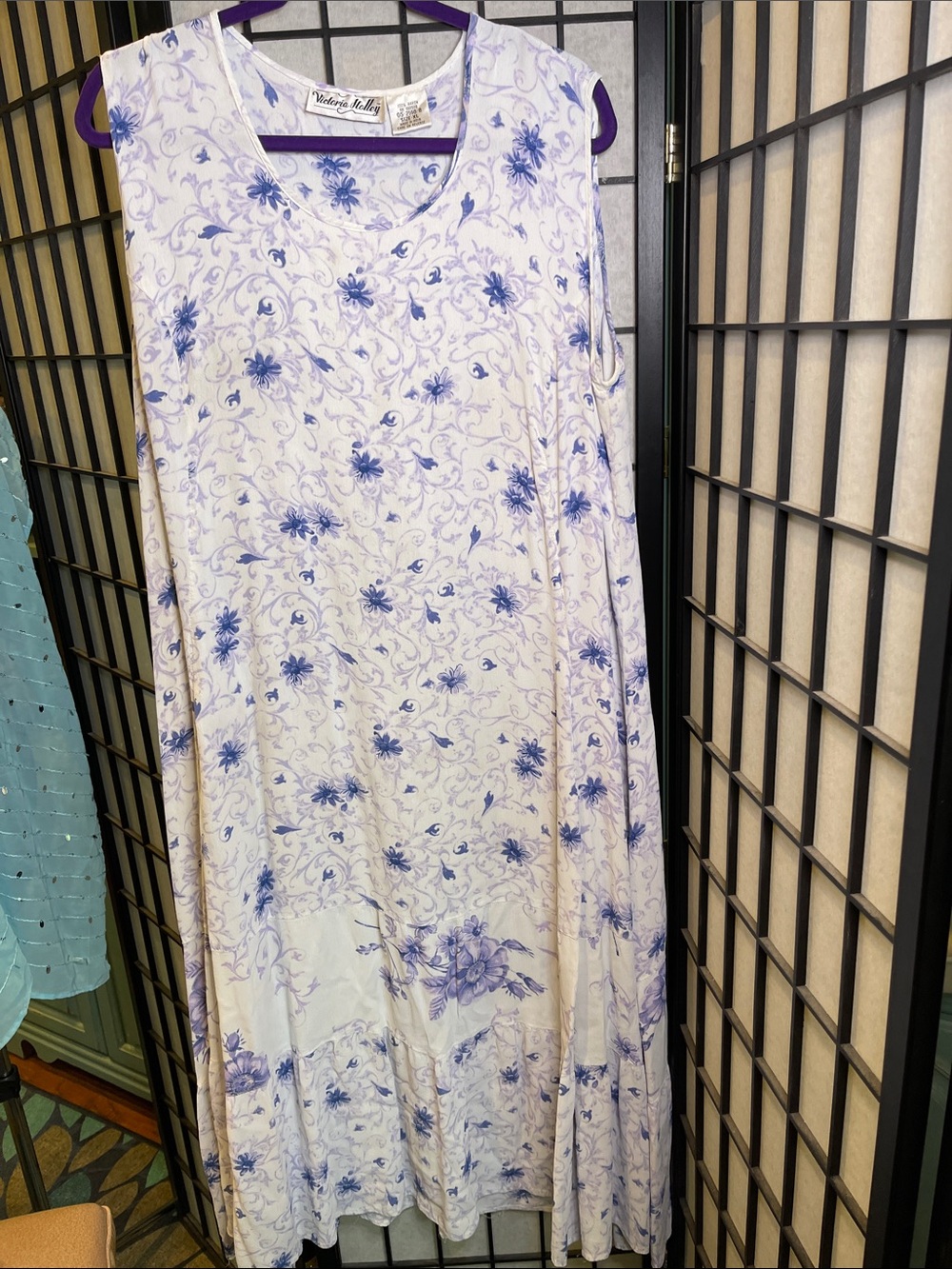 Victoria Holley  Women's Sleeveless Floral White & Blue Maxi Dress.